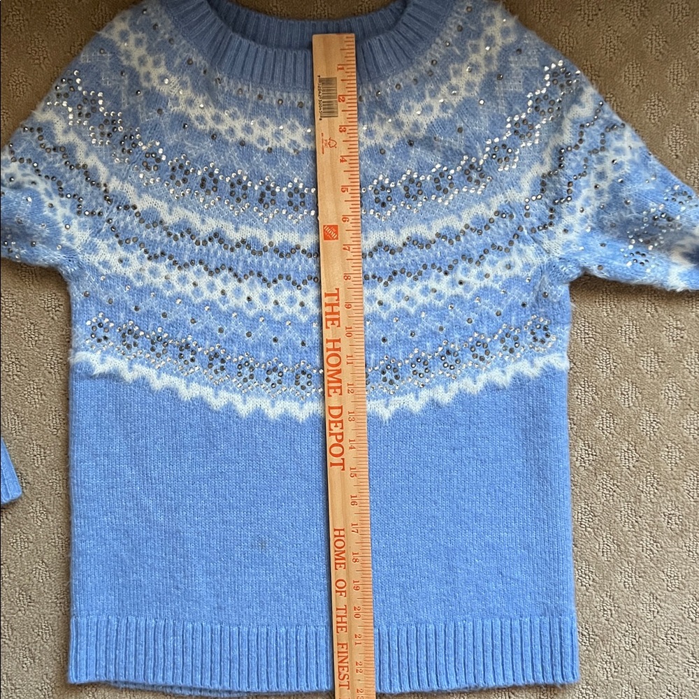 NEW Talbots Light Blue and White Fairisle Fuzzy Patterned Sweater - Picture 7 of 9
